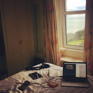 My dreamy room at the Fern Hill Hotel in Portpatrick. You can just see the mountains in Northern Ireland on the horizon.